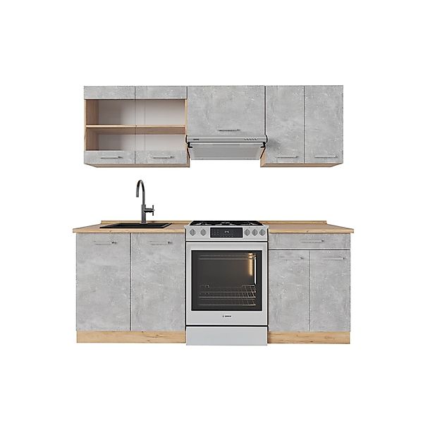 Vicco R-Line Küchenzeile Beton/Goldkraft Eiche 200 cm ohne Arbeitsplatte oh günstig online kaufen