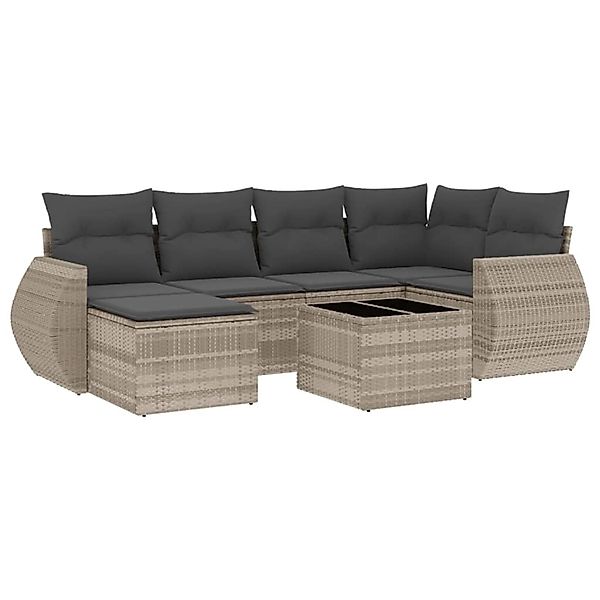 vidaXL 7-Tlg Garten-Sofagarnitur mit Kissen Hellgrau Poly Rattan 3254009 günstig online kaufen