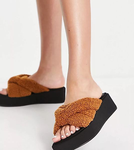 ASOS DESIGN Wide Fit – Tally – Gepolsterte Flatform-Sandalen aus hellbraune günstig online kaufen