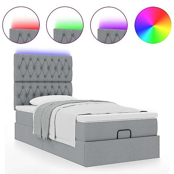 vidaXL Bett Ottomane Bett mit Matratze & LEDs Hellgrau 80x200 cm Stoff günstig online kaufen