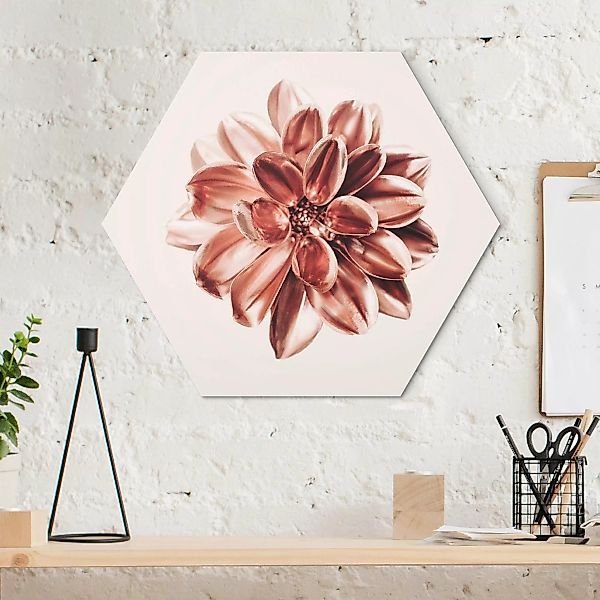 Hexagon-Alu-Dibond Bild Dahlie Rosegold Metallic Rosa günstig online kaufen