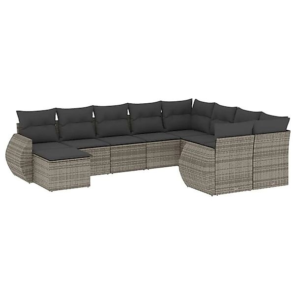 vidaXL 10-Tlg Garten-Sofagarnitur mit Kissen Grau Poly Rattan 3221859 günstig online kaufen
