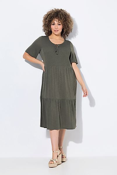Ulla Popken Jerseykleid Jerseykleid Smokeinsatz Rundhals günstig online kaufen