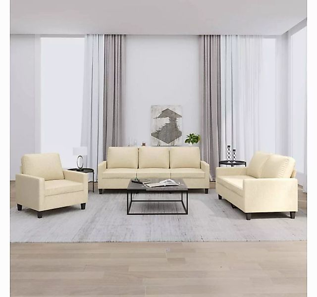 vidaXL Sofa, 3-tlg. Sofagarnitur mit Kissen Creme Stoff günstig online kaufen