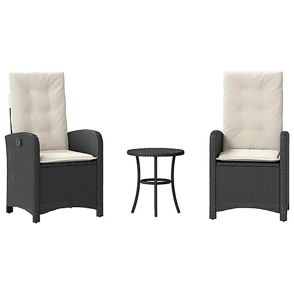 vidaXL 3-Tlg Bistro-Set mit Kissen Schwarz Poly Rattan 365176 günstig online kaufen
