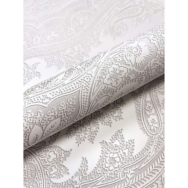 Newroom Vliestapete Sarita Silver Leicht Glänzend Barock FSC® günstig online kaufen