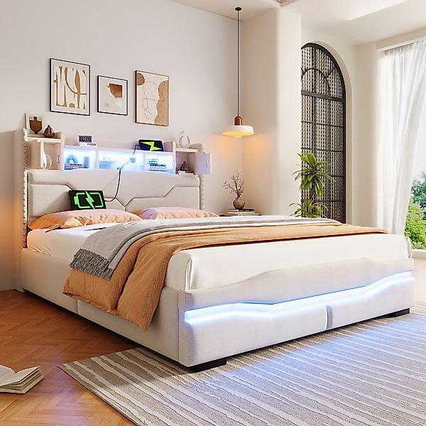 TavilaEcon Boxspringbett Polsterbett mit LED-Licht & günstig online kaufen