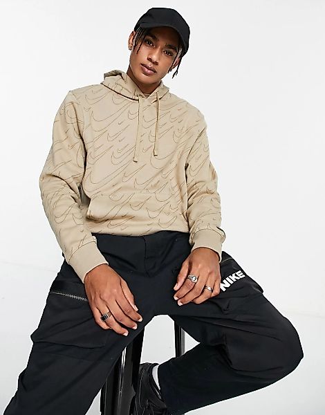 Nike – Kapuzenpullover in Khaki mit durchgehendem Swoosh-Logo-Neutral günstig online kaufen