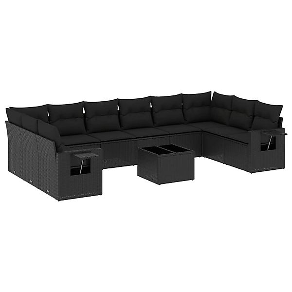 vidaXL 11-Tlg Garten-Sofagarnitur mit Kissen Schwarz Poly Rattan 3220674 günstig online kaufen