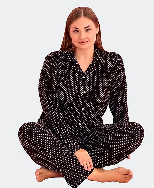 fashionshowcase Schlafanzug Damen Pyjama Set – Langarm Hausanzug mit Knopfl günstig online kaufen