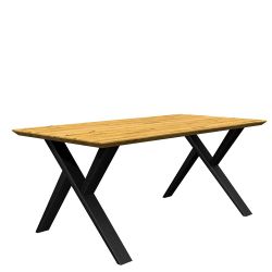 Holztisch mit Metallgestell aus Eiche und Metall Schweizer Kante günstig online kaufen