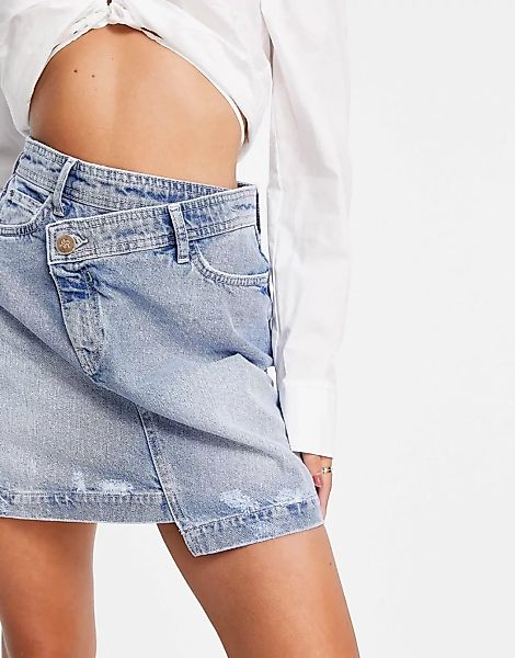 River Island – Jeans-Minirock in Mittelblau mit gestepptem Bund günstig online kaufen