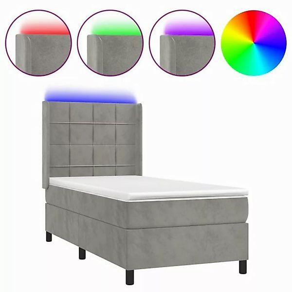 vidaXL Boxspringbett Boxspringbett mit Matratze LED Hellgrau 90x190 cm Samt günstig online kaufen