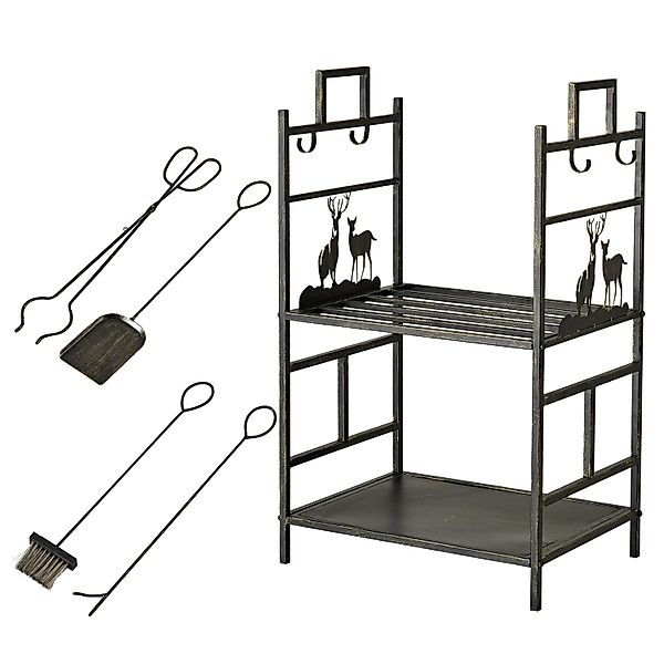 Outsunny Kaminholzregal Kaminholzständer mit Kaminbesteck günstig online kaufen