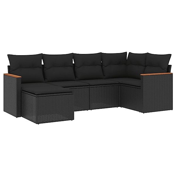 vidaXL 6-Tlg Garten-Sofagarnitur mit Kissen Schwarz Poly Rattan 3226174 günstig online kaufen