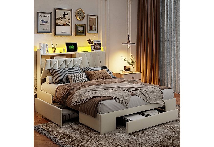 Furnishings Home Polsterbett Stauraumbett LED Doppelbett inkl. LED + Nachtt günstig online kaufen