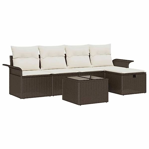 vidaXL Gartensofa-set mit Kissen 6-Tlg Braun und Creme Poly-Rattan 3358867 günstig online kaufen