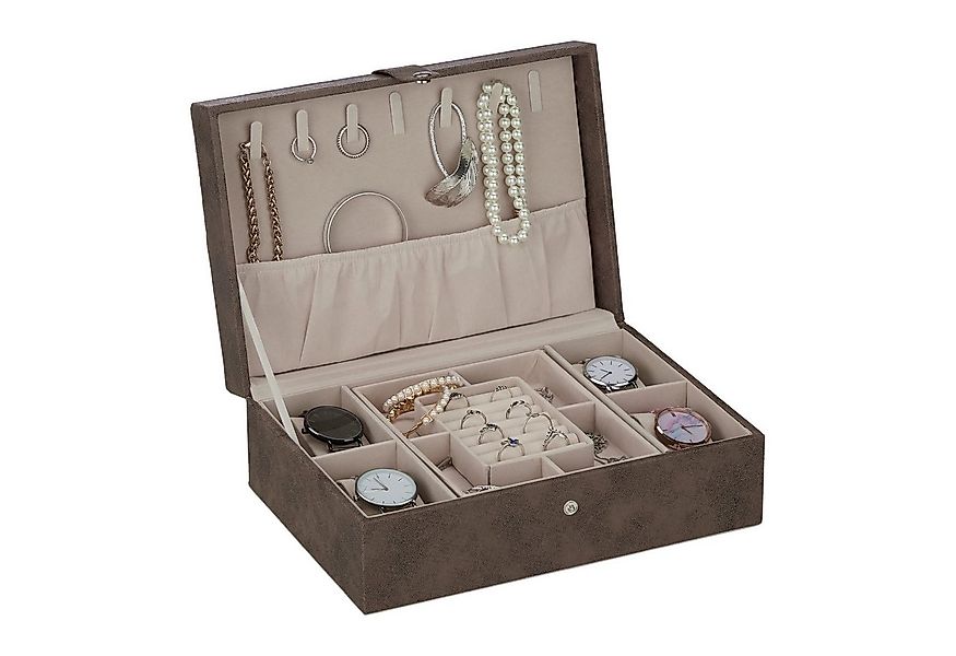 relaxdays Schmuckkasten Schmuckkästchen in Lederoptik, braun günstig online kaufen