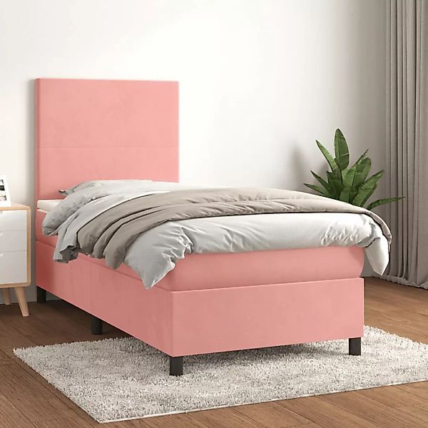 vidaXL Boxspringbett Boxspringbett mit Matratze Rosa 100x200 cm Samt Bett B günstig online kaufen