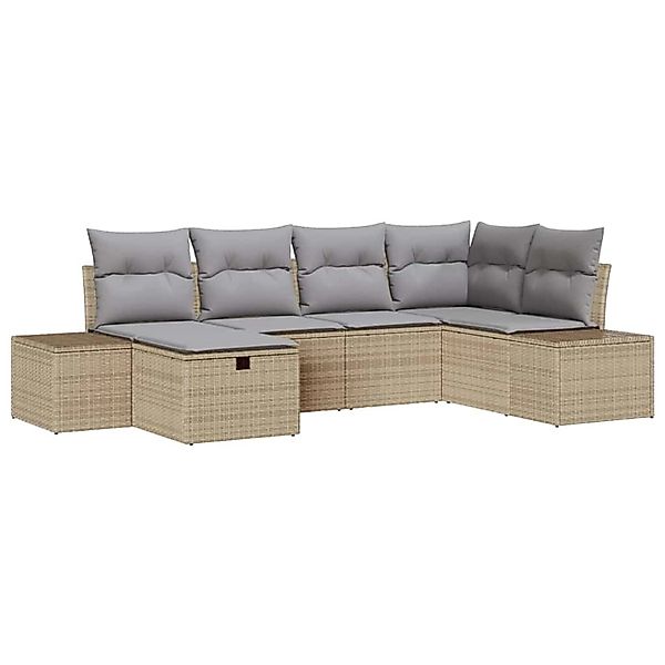 vidaXL 6-Teiliges Garten-Sofaset mit Kissen in Beige aus Poly Rattan 335937 günstig online kaufen