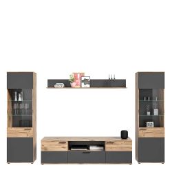 Wohnzimmerwand in Wildeichefarben und Grau 308 cm breit (vierteilig) günstig online kaufen