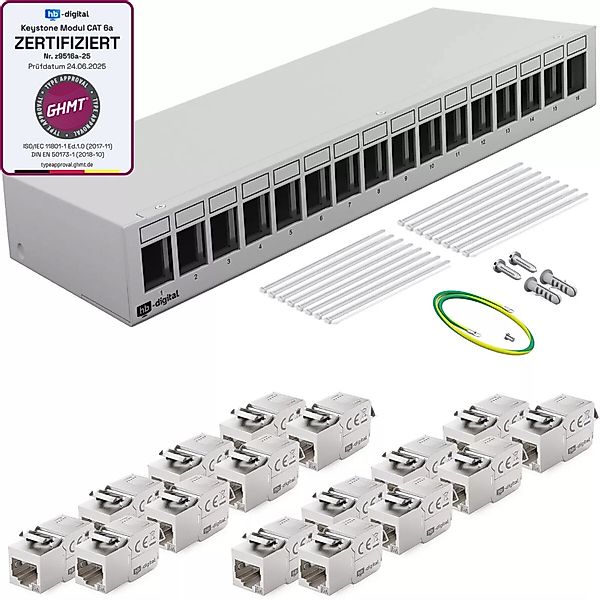 hb-digital Patchpanel 16 Port mit 16x Keystone Module Cat 6a Hellgrau günstig online kaufen