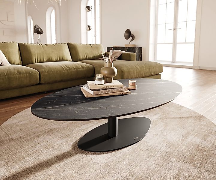 Couchtisch Edge Oval 140x80 cm Keramik Laminam® Noir Desir Braun Vibany Met günstig online kaufen