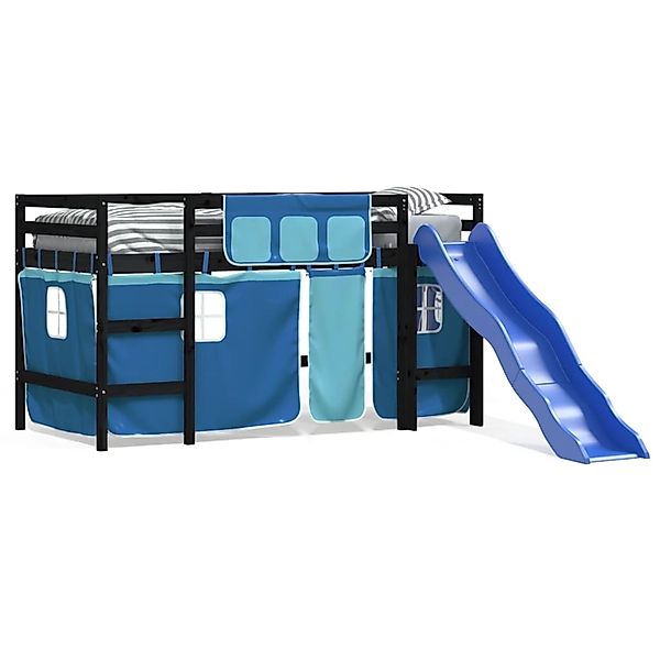 vidaXL Kinderhochbett mit Vorhängen Blau 90x190 cm Massivholz Kiefer1929807 günstig online kaufen