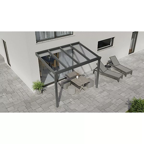 Terrassenüberdachung Professional 300 cm x 350 cm Anthrazit Struktur Glas günstig online kaufen