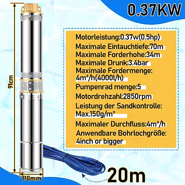 Clanmacy Tiefbrunnenpumpe Brunnenpumpe mit 4000L/h Fördermenge günstig online kaufen
