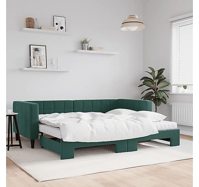 vidaXL Bett, Tagesbett Ausziehbar mit Matratzen Dunkelgrün 90x200 cm Samt günstig online kaufen