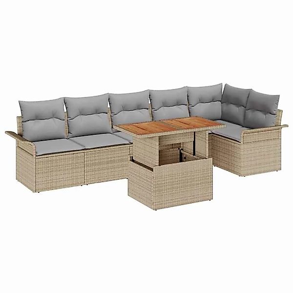 vidaXL Gartensofa-Set mit Kissen 7 Stk Beige und Hellgrau Poly-Rattan 33493 günstig online kaufen