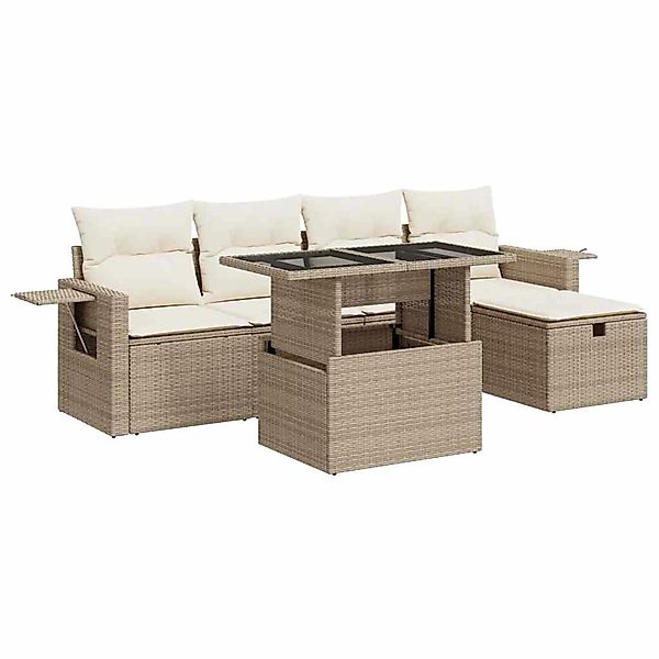 vidaXL 6-Tlg Garten-Sofagarnitur mit Kissen Beige Poly Rattan 3327848 günstig online kaufen