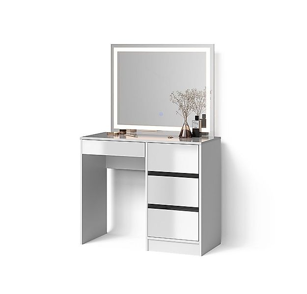 Livinity® Schminktisch Imola, Weiß/Weiß, 90 cm mit LED-Spiegel günstig online kaufen