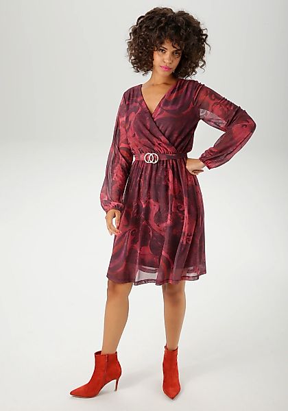 Aniston CASUAL Blusenkleid mit dekorativer Brosche am fixiertem Bindegürtel günstig online kaufen