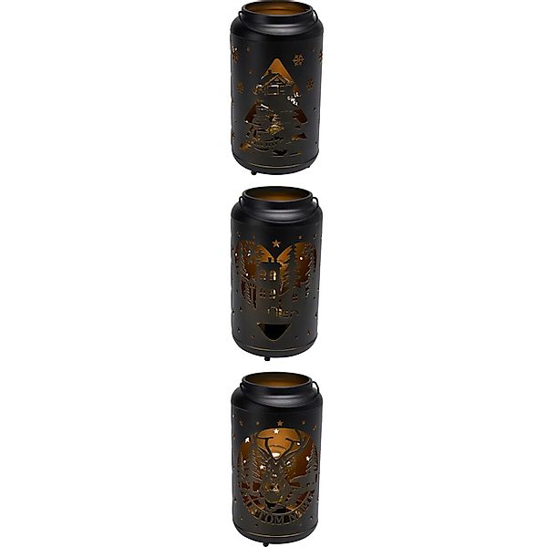 Weihnachts-Deko LED-Laterne Eisen Ø 12 cm x 23 cm Schwarz-Gold 3-fach Sorti günstig online kaufen