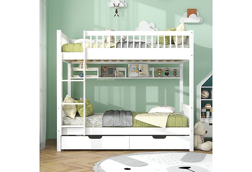 XDeer Kinderbett Etagenbett 90x200cm mit 3-tufige Rechtwink Leiter Fallschu günstig online kaufen
