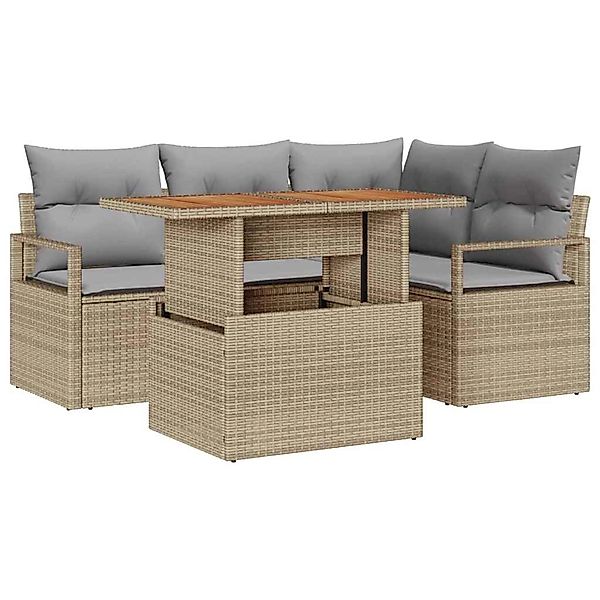 vidaXL Garten-Sofa-Set mit Speicher 5-Tlg Beige Poly Rattan 3358443 günstig online kaufen
