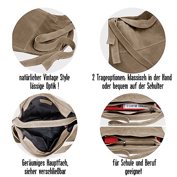 Caspar Schultertasche große Vintage Damen Leder Handtasche - PREMIUM LINE - günstig online kaufen