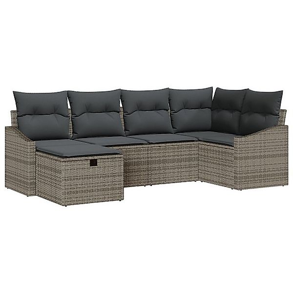 vidaXL Loungesofa 6-teiliges Garten Sofa Set mit Kissen Grau Poly Rattan, 6 günstig online kaufen