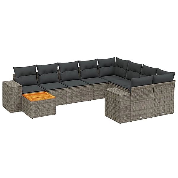 vidaXL 11-Tlg Garten-Sofagarnitur mit Kissen Grau Poly Rattan 3257964 günstig online kaufen