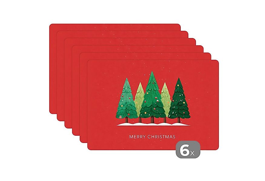 MuchoWow Platzset Minimalistisch - Weihnachtsbäume - Rot - Schnee, (6-St), günstig online kaufen