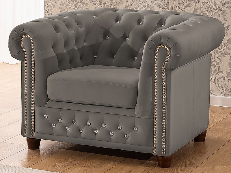 S-Style Möbel Chesterfield-Sessel Cleo Blink aus Samt mit Kristallsteppung günstig online kaufen