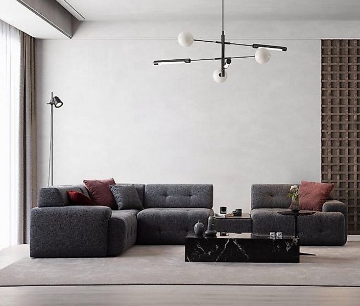 Xlmoebel Ecksofa Elegantes L-förmiges Ecksofa mit Beistelltisch in Grau - E günstig online kaufen