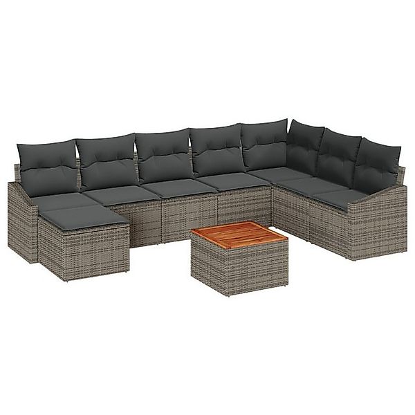 vidaXL Loungesofa 9-tlg. Garten-Sofagarnitur mit Kissen Grau Poly Rattan, 9 günstig online kaufen