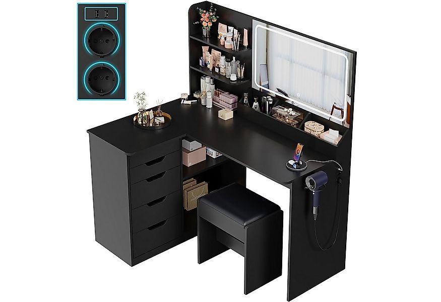 HOMALL Schminktisch Mit Stuhl und dreifarbigem LED-Spiegel, Helligkeit eins günstig online kaufen