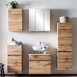 Möbel für Landhaus Bad in Wildeichefarben LED Beleuchtung (fünfteilig) günstig online kaufen