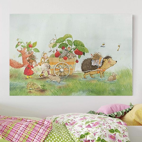 Leinwandbild Kinderzimmer - Querformat Erdbeerinchen Erdbeerfee - Mit Igel günstig online kaufen