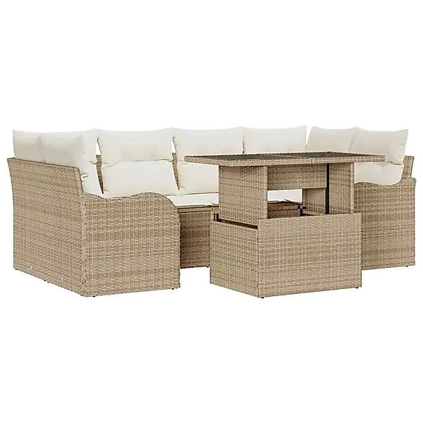 vidaXL Gartensofa-set mit Kissen mit Speicher 7-Tlg Beige Poly-Rattan 33571 günstig online kaufen