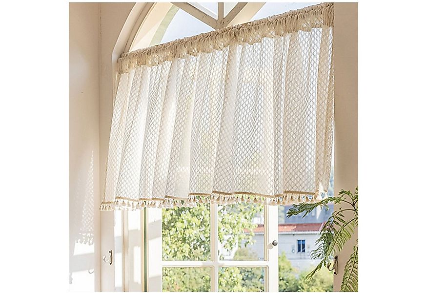 Qelus Scheibengardine Boho Vorhang Gardinen Kurz Fenster Quaste Bistrogardi günstig online kaufen